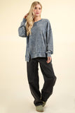 NT11399-Mineral Washed French Terry Oversized Knit Top