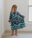 Kids 3 Ruffle Black Floral Long Sleeve Fall Winter Dress