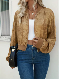 Gold Bomber Zip Up Jacket