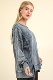 NT11399-Mineral Washed French Terry Oversized Knit Top