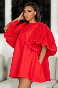 Red Carpet Lantern Sleeve Babydoll Dress