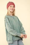 NT11399-Mineral Washed French Terry Oversized Knit Top