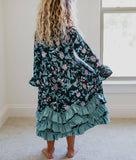 Kids 3 Ruffle Black Floral Long Sleeve Fall Winter Dress