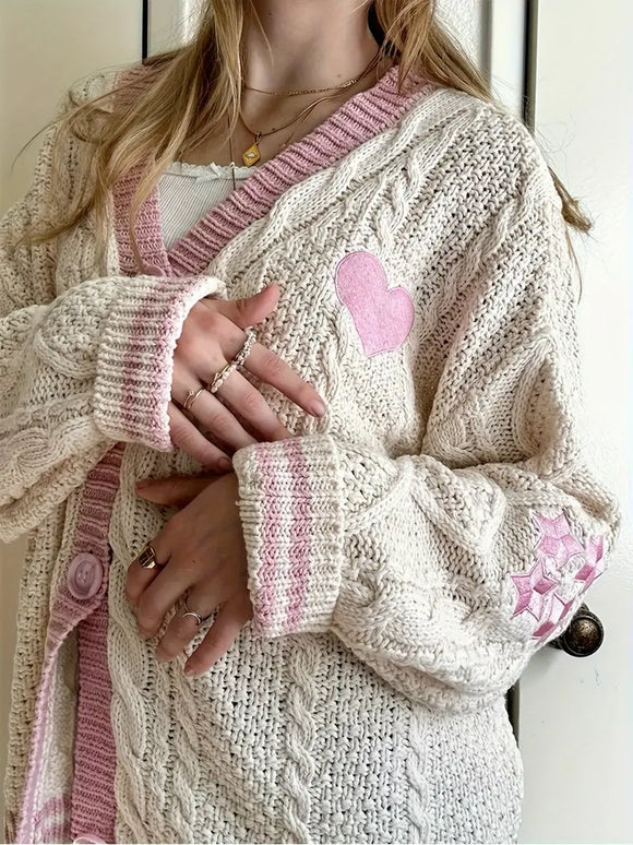 Heart and Star Embroidered Cardigan