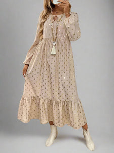 Long Sleeve Cream Golden Dot Dress