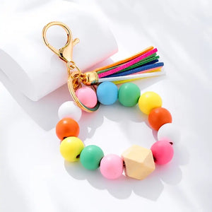 Rainbow Color Wooden Key Ring