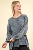 NT11399-Mineral Washed French Terry Oversized Knit Top