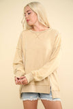 NT11399-Mineral Washed French Terry Oversized Knit Top