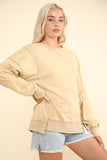 NT11399-Mineral Washed French Terry Oversized Knit Top