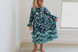 Kids 3 Ruffle Black Floral Long Sleeve Fall Winter Dress