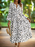 White Leopard Bell Sleeve Layered Maxi