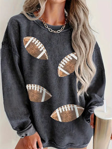 Crew Neck Grey Sequin Football Sweatshirt