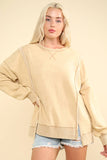 NT11399-Mineral Washed French Terry Oversized Knit Top