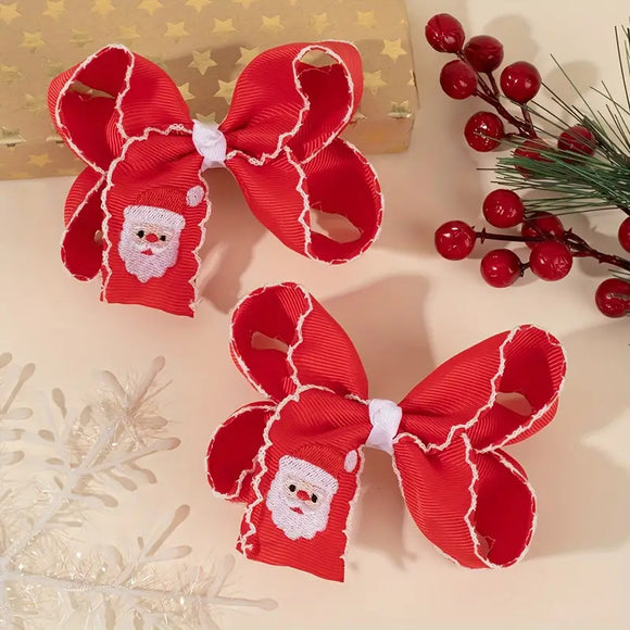 Embroidered Santa Clip in Bow