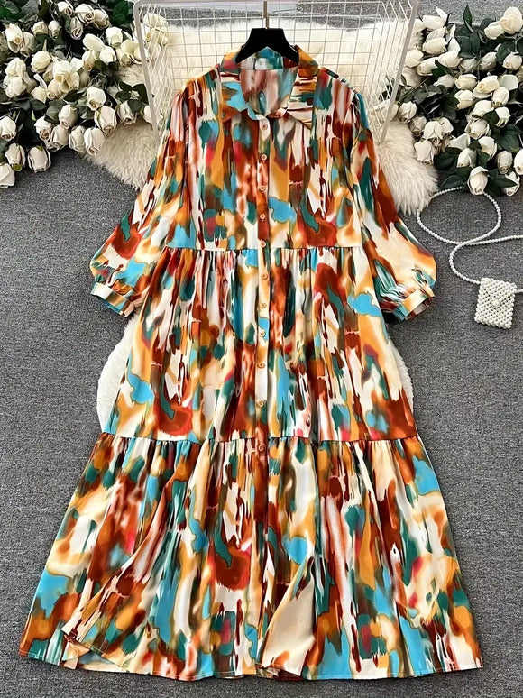 Fall Tie Dye Maxi Dress (Plus Size)