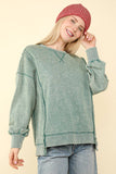 NT11399-Mineral Washed French Terry Oversized Knit Top