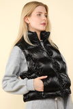 Shiny Metallic Zip Up Puffer Vest