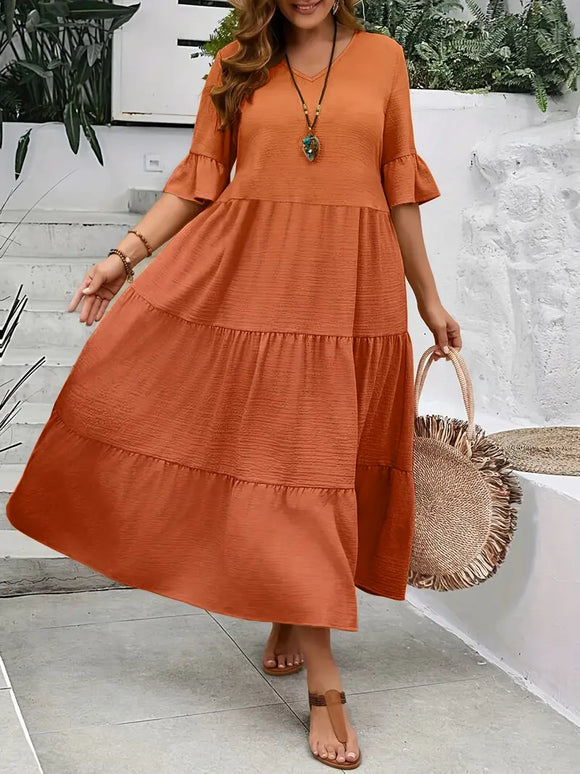 Plus Size Tiered Orange Red Dress