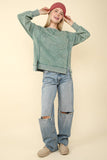 NT11399-Mineral Washed French Terry Oversized Knit Top