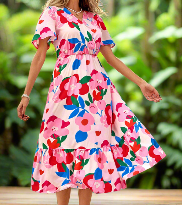 Floral V-neck Midi Dress