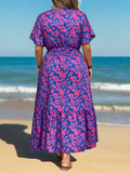 Floral V neck Pocket Belted Maxi Dress (Plus)