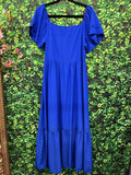 Ruffle Hem Square Neck Layered Sleeve Maxi Dress