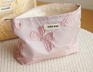 Bow Embroidered Zipper Pouch