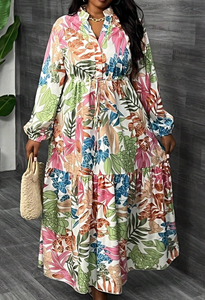 Floral Print Lantern Sleeve Dress (plus)