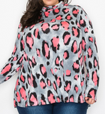 MOCK NECK LEOPARD PRINT LONG SLEEVES TOP (PLUS SIZE)