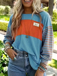 Color Block Blue/Orange Stripe Top