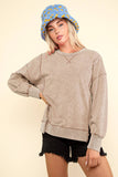 NT11399-Mineral Washed French Terry Oversized Knit Top