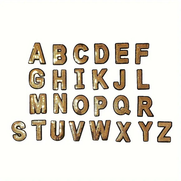 Sequin Iron On Letters - Gold