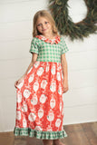 Kids Green Check & Vintage Santa Print Lounge Play Gown