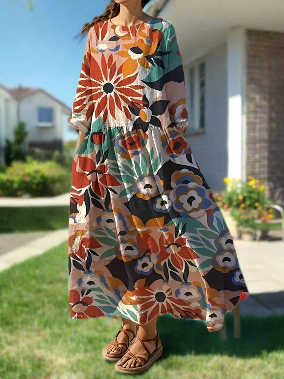 Floral Print Maxi Crew Neck Dress (Plus)