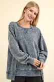 NT11399-Mineral Washed French Terry Oversized Knit Top