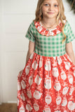 Kids Green Check & Vintage Santa Print Lounge Play Gown