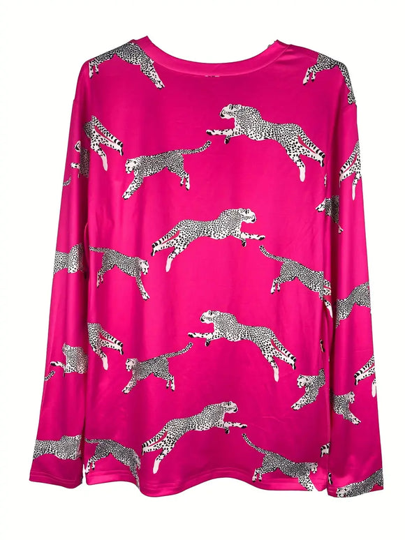 Leopard Hot Pink Long Sleeve Shirt