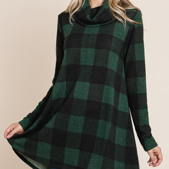 Relaxed Turtleneck Plaid Tunic