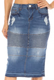 Denim Retro Distressed Midi Pencil Skirt