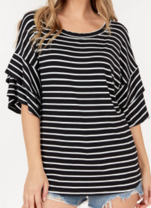 Ruffled 3/4 Sleeves Striped Top (S-XL)