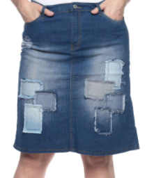 Patched Denim Skirt (2X-3X)