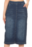 Denim Calf Length Skirt (S-XL)