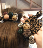 Leopard Pom Pom Hair Elastic Tie