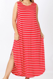 Sleeveless Striped Maxi Dress (Plus)