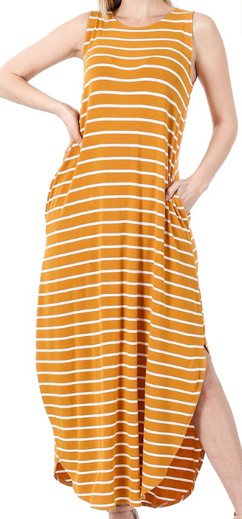 Sleeveless Striped Maxi Dress (Plus)