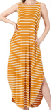 Sleeveless Striped Maxi Dress (Plus)