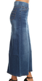 Stretch Denim Straight Long Skirt Elastic Waistband