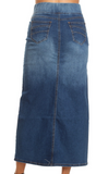 Stretch Denim Straight Long Skirt Elastic Waistband