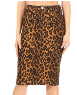 Leopard Twill Calf Legnth Skirt