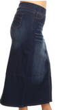 Stretch Denim Straight Long Skirt Elastic Waistband (Plus)